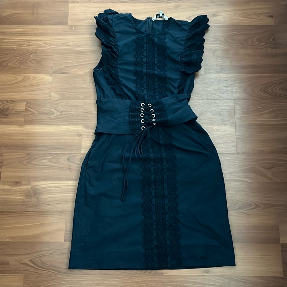 Sea New York navy blue embroidered eyelet corset waist dress
